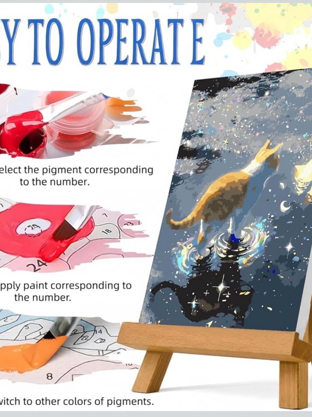 Paint-by-Numbers Kit Cat Canvas - Blue and Gold New In Package